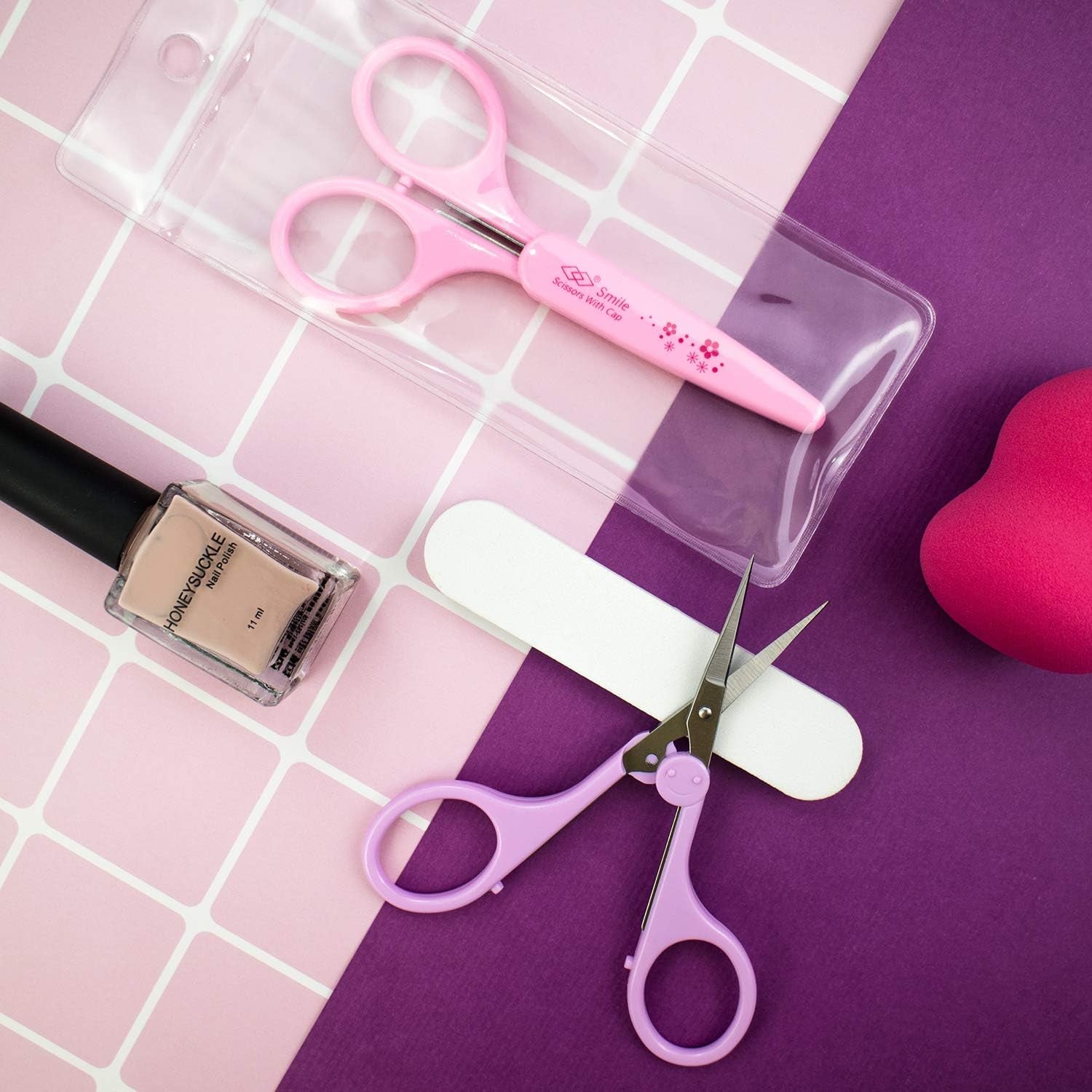 Eyebrow Scissors, Small Scissors for Facial, Nose, Eyebrow, Mustache, and Beard Hair Trimming & Grooming, Straight Edge, Purple Long Cap