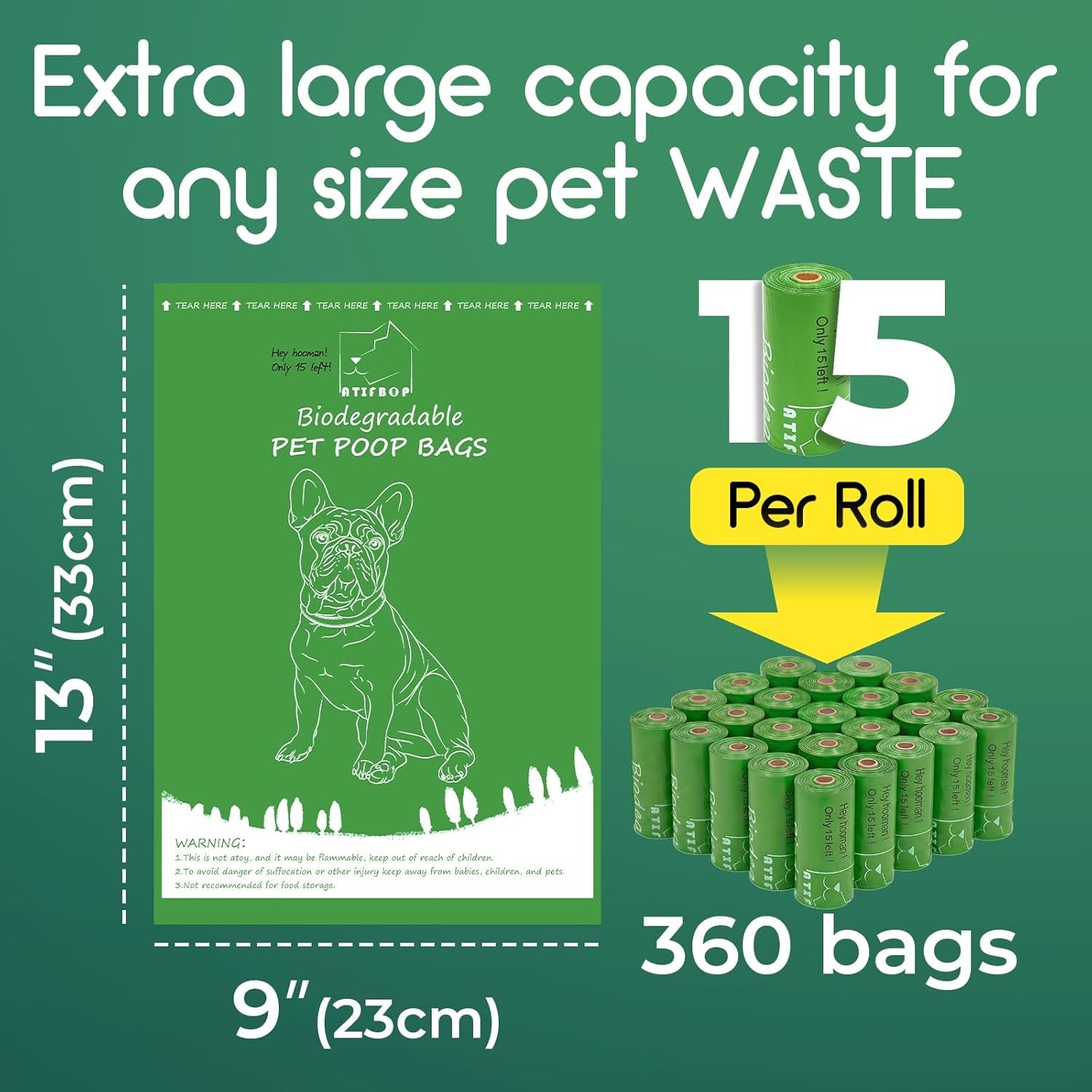 Biodegradable Dog Poop Bags 360 Count Scented, Leak Proof and Extra Thick Waste Bag Refill