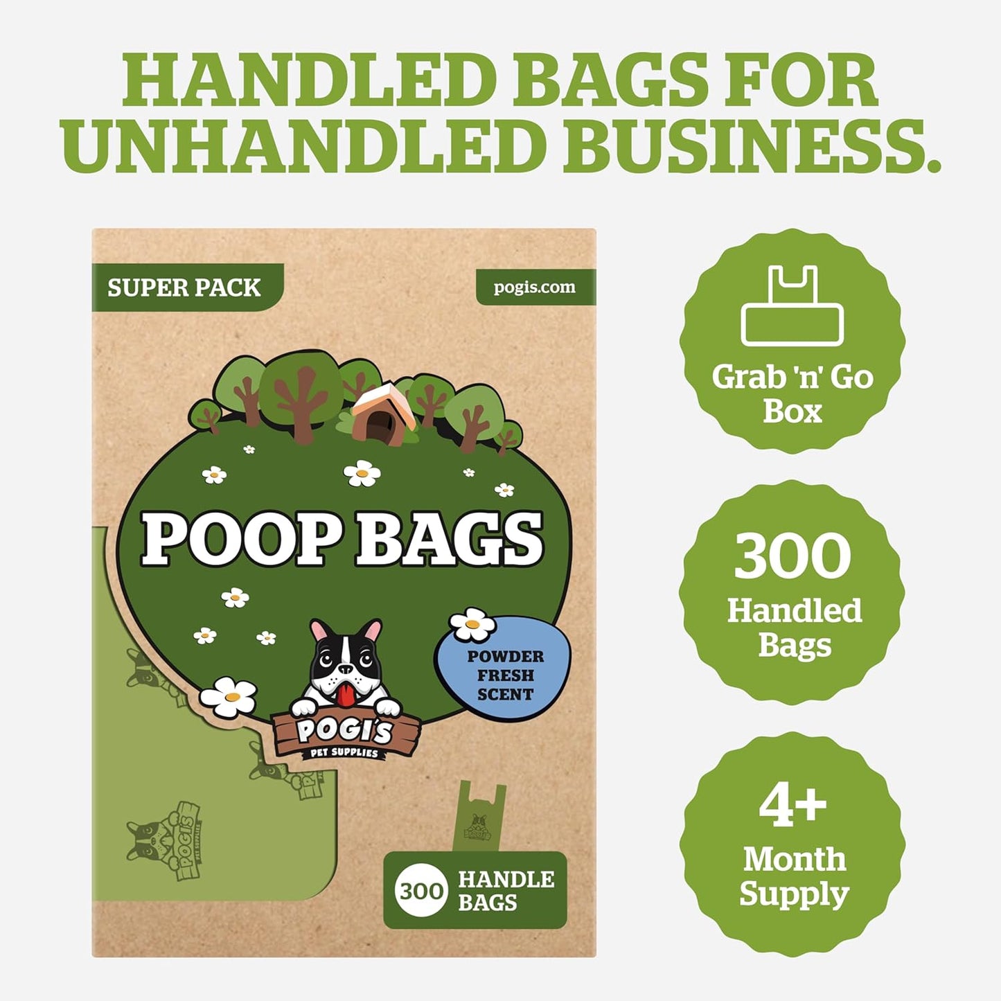 Pogi'S Dog Poop Bags with Easy-Tie Handles - 300 Doggy Leak-Proof, Ultra Thick, Scented Poop Bags for Dogs, Cat